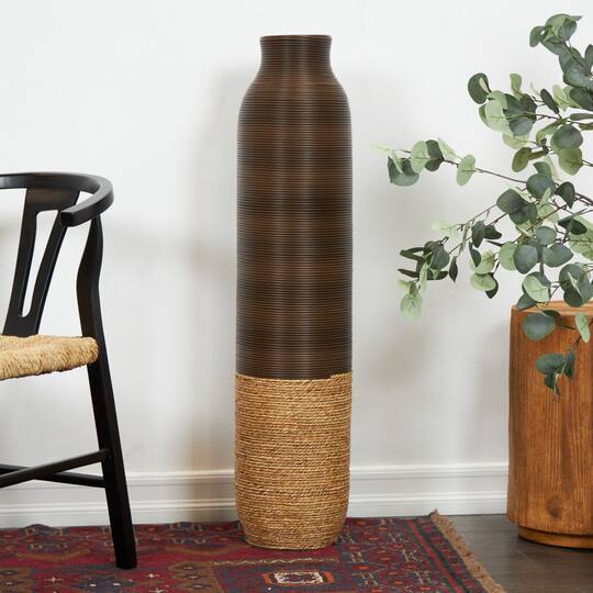 40" Dark Brown Seagrass Handmade Vase